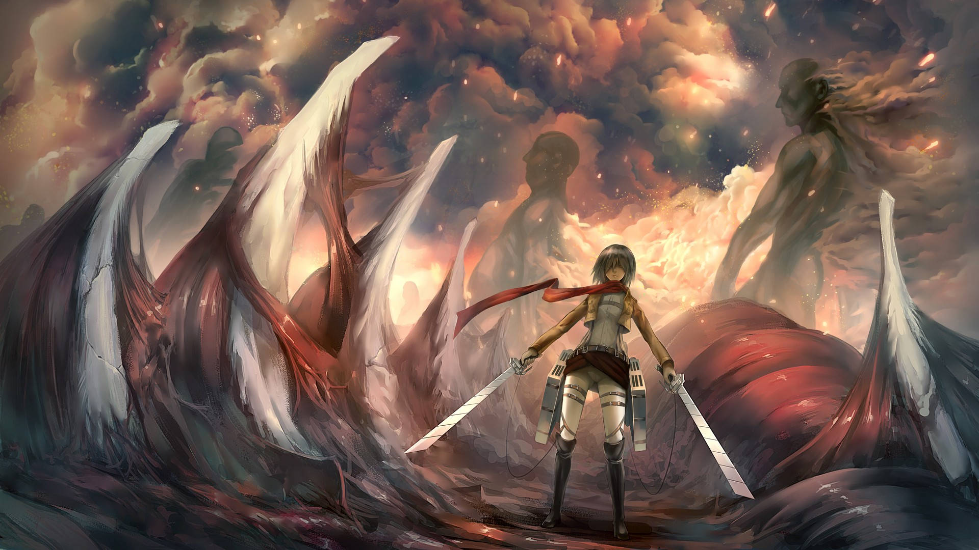 Attack On Titan Characters Mikasa Fighting Wallpaper