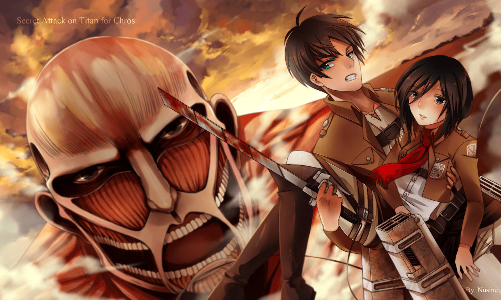 Eren and Mikasa, Attack On Titan fan art Wallpaper