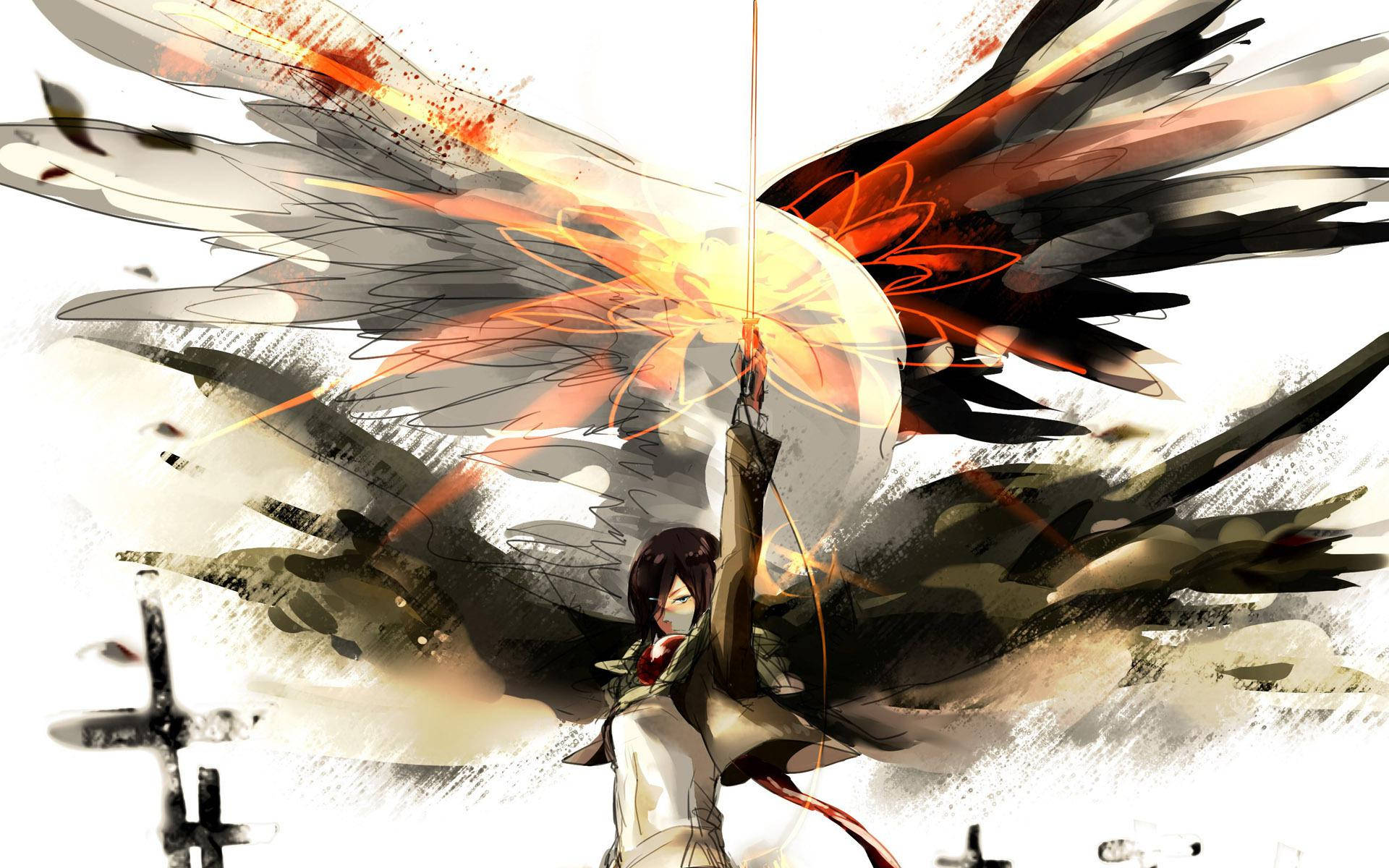 The titan-slaying Mikasa Ackerman stands vigilant Wallpaper