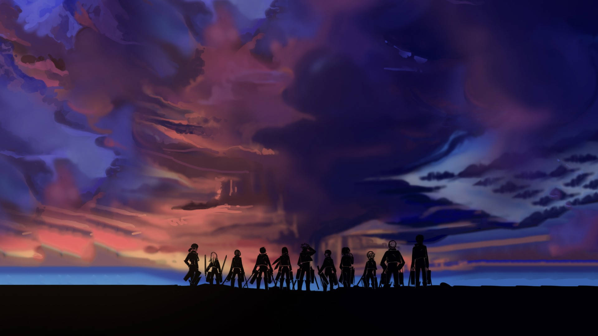 Attack On Titan Pc Main Cast Silhouettes Wallpaper