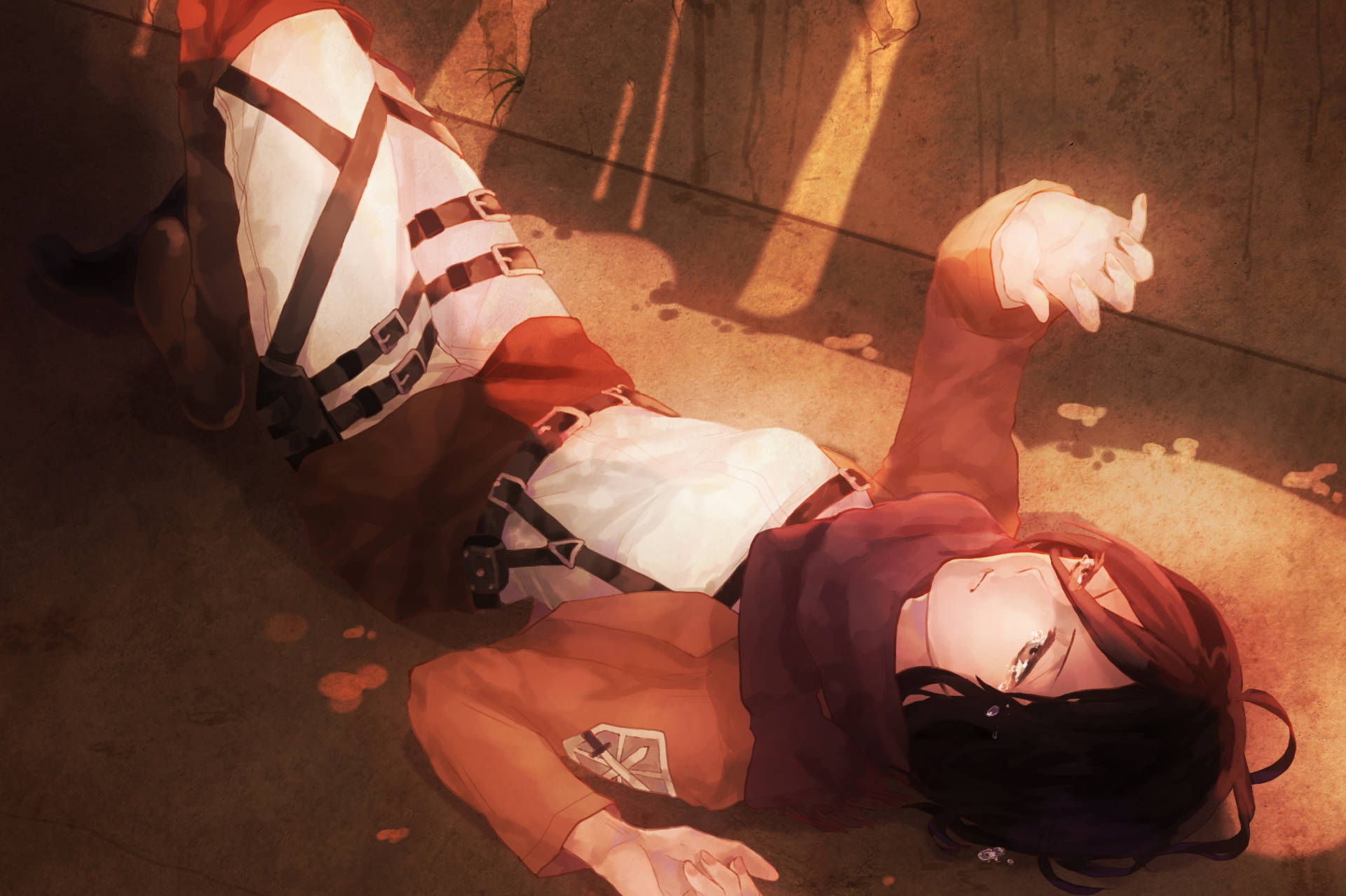 Attack On Titan Pc Mikasa Shielding Her Eyes Wallpaper