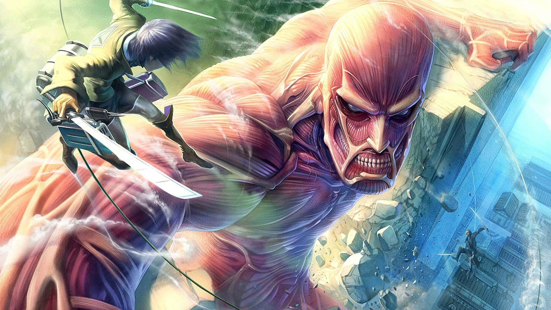 “Titan Eren unleashes his incredible power.” Wallpaper
