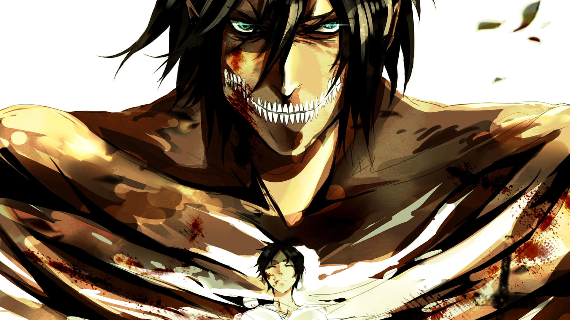 Eren, transformed into a Titan, stands ready to defend against even the largest of enemies Wallpaper