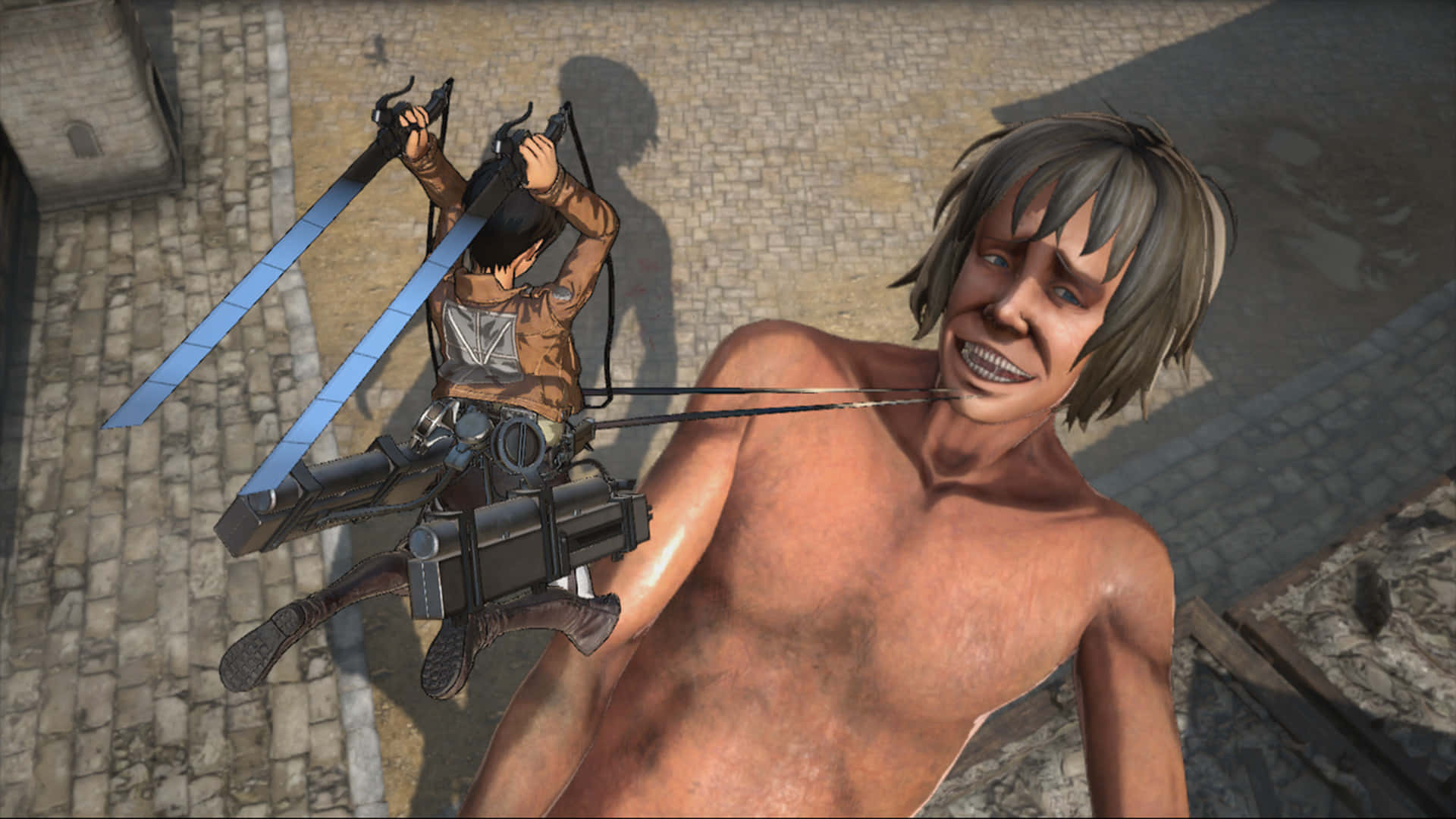 Epic Battle Scene from Attack on Titan Video Game Wallpaper