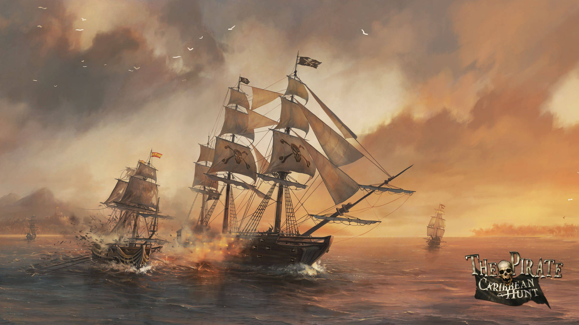 Ship under attack on the high-seas Wallpaper