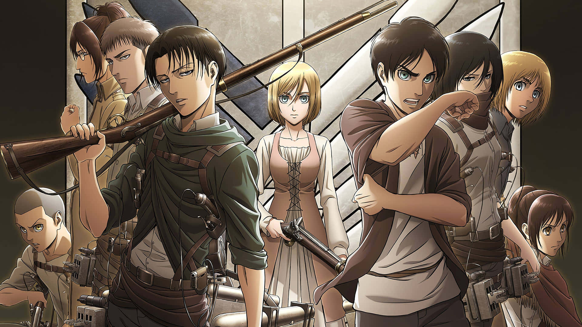 Attack On Titan Hahmot Valmiina Taisteluun Taustakuva