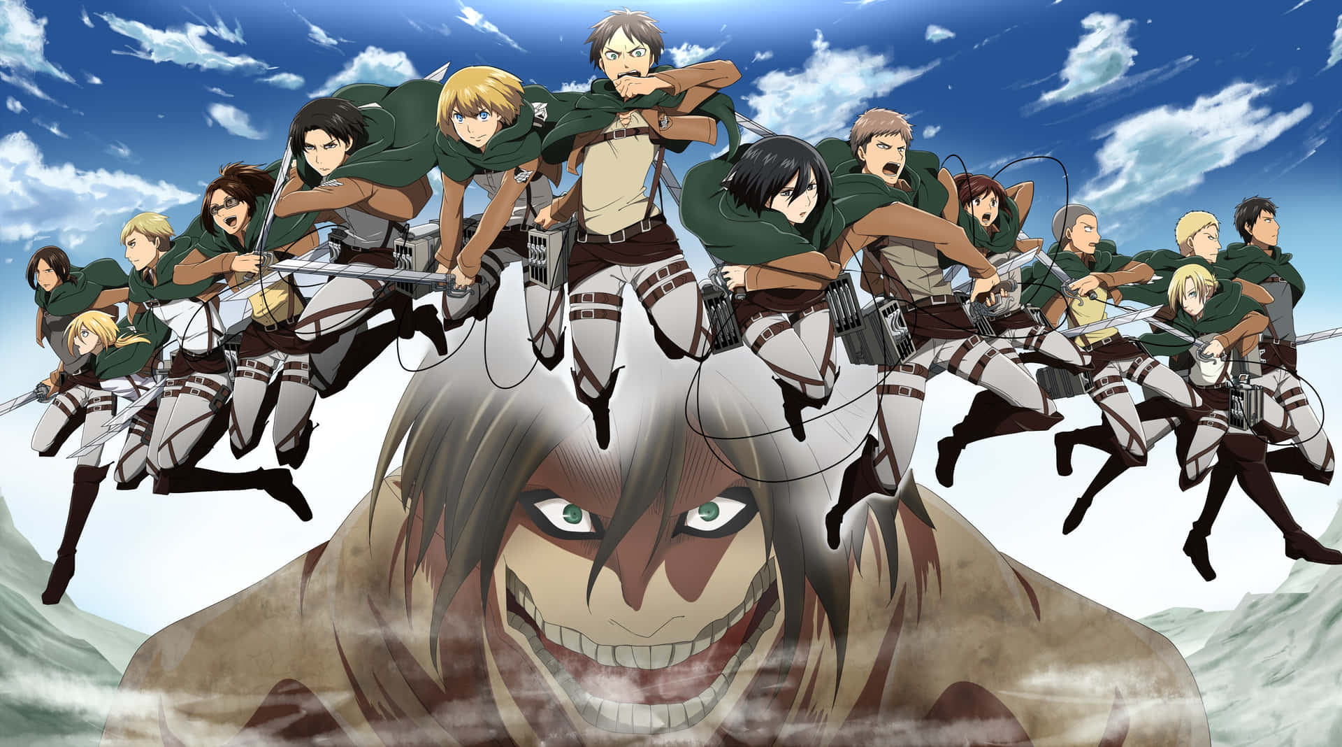 Attack On Titan Hahmot Valmiina Taisteluun Taustakuva