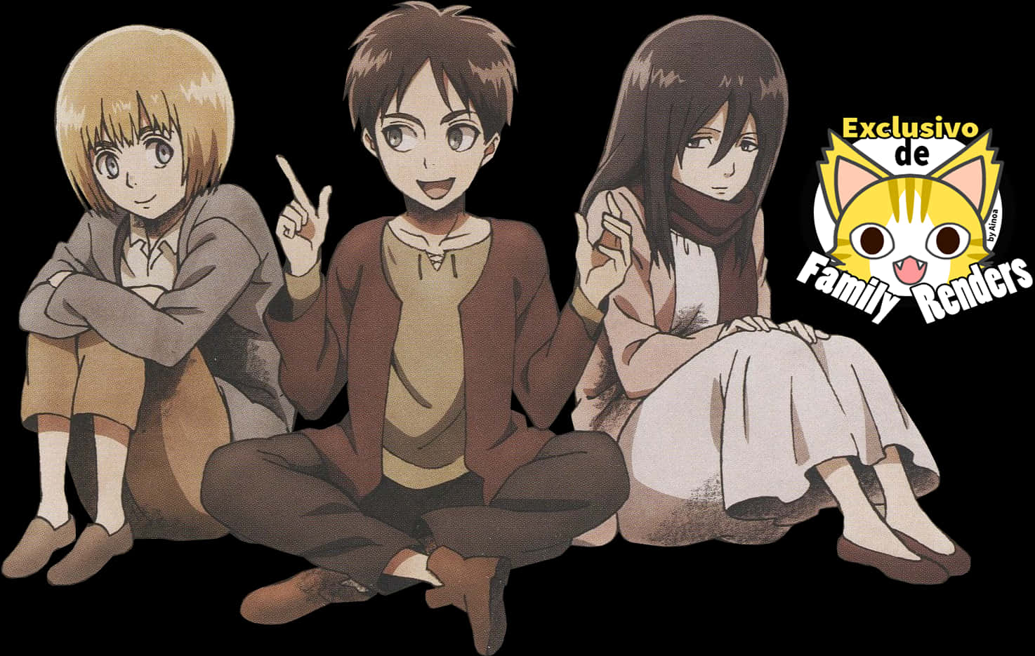 Attackon Titan Characters Sitting Together PNG