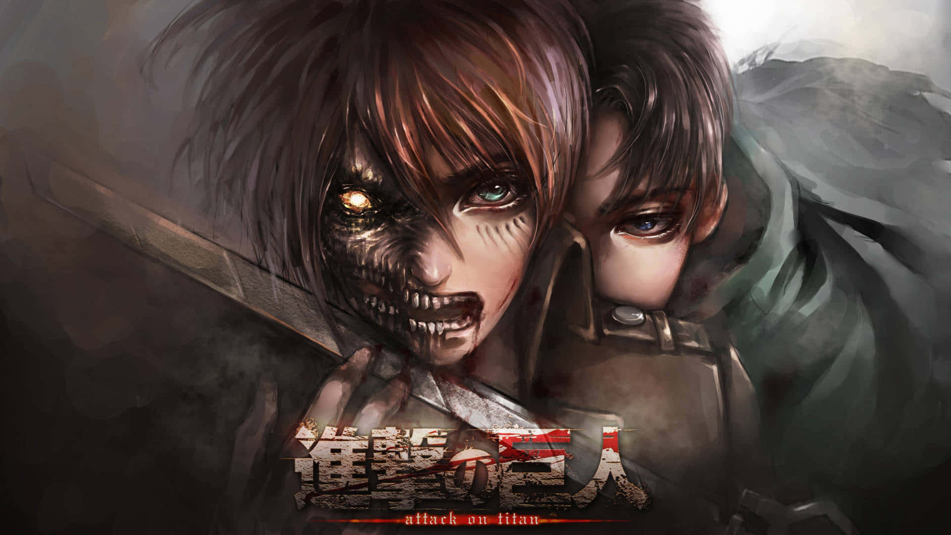 Attackon Titan Eren Titan Formand Mikasa Wallpaper
