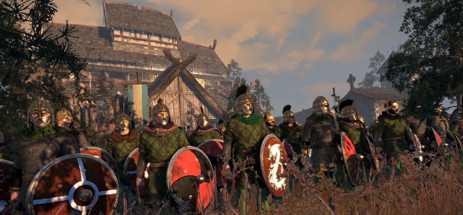A Group Of Men In Armor Are Standing In A Field Wallpaper