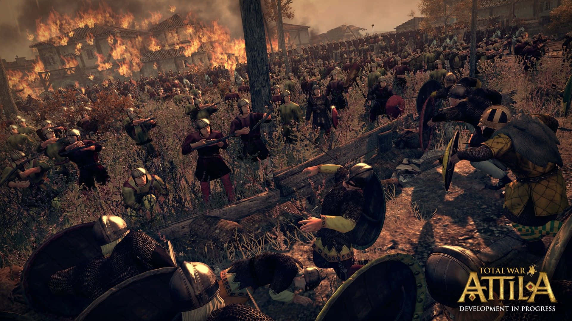 Et screenshot af en kamp mellem romerne og en gruppe soldater Wallpaper