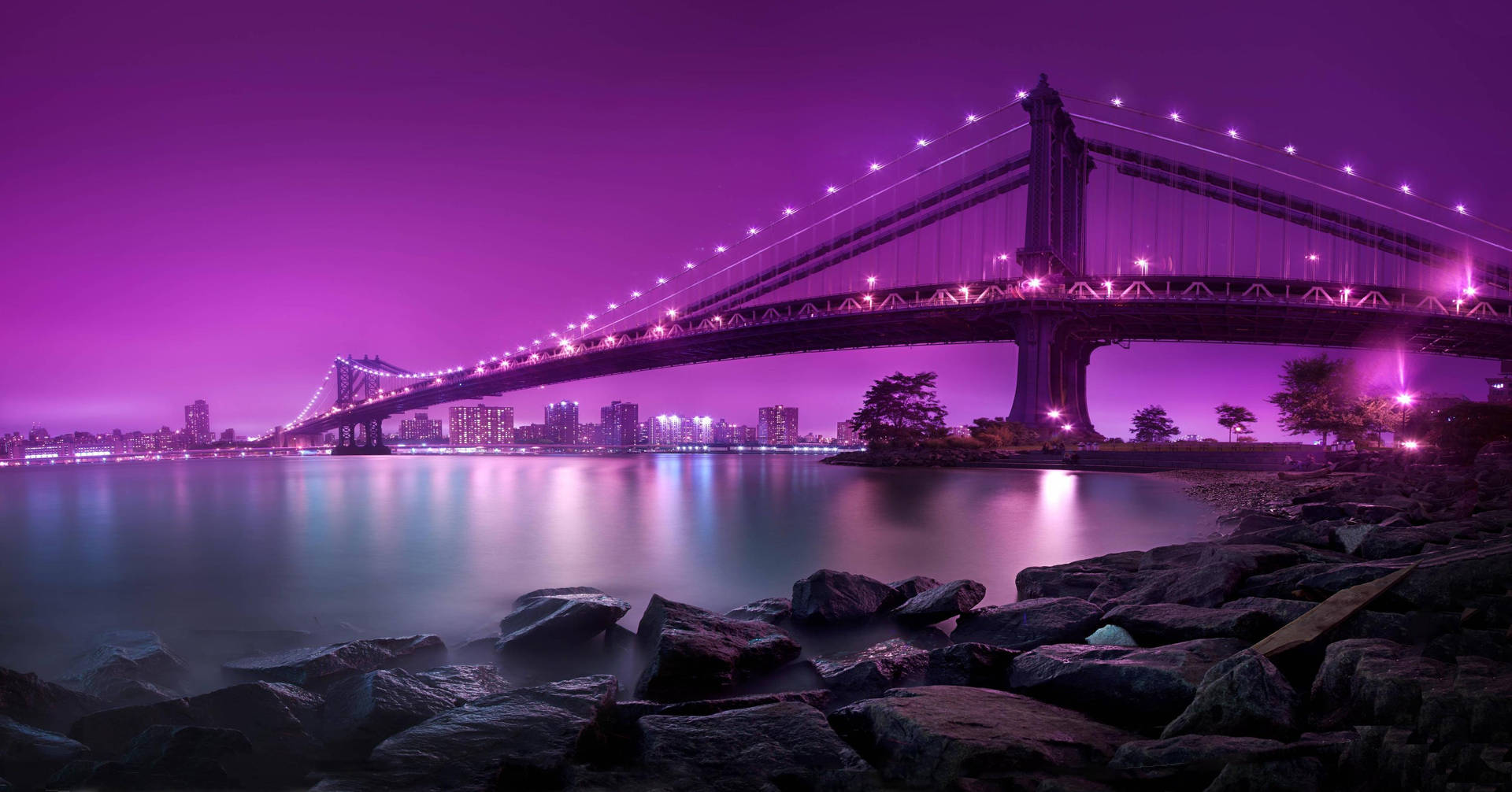 Attractive Purple Bridge At Night Wallpaper