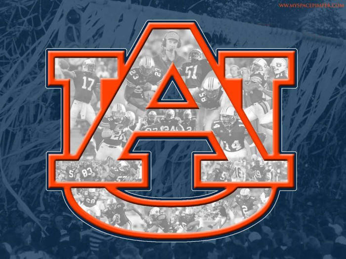 Auburn Football Blue White And Orange Logo Wallpaper