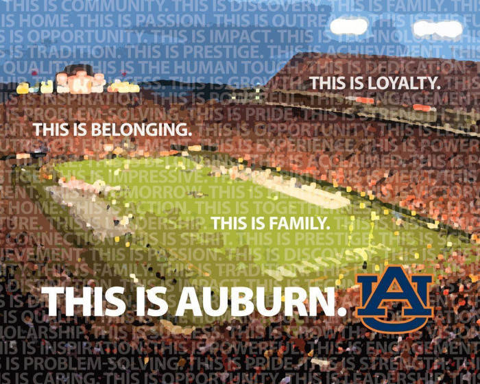 Auburn Football Crowded Stadium With Text Wallpaper