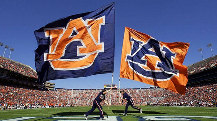 Auburn Football Two Men Charging With Flags
