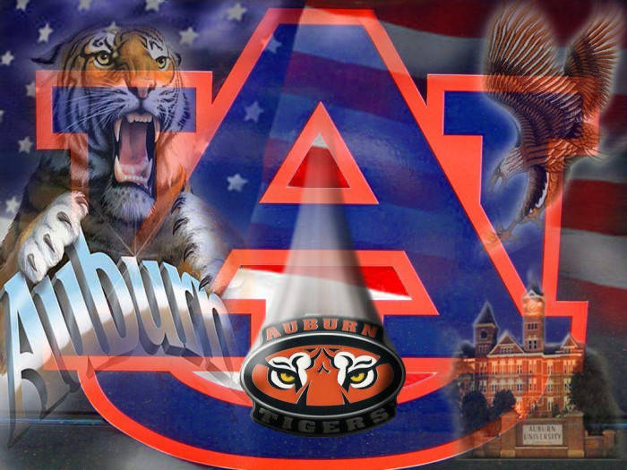 Auburn Football With American Flag