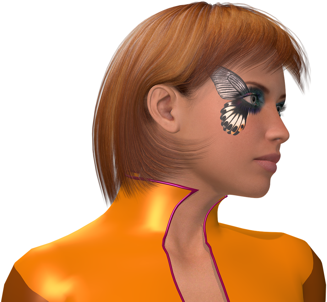 Auburn Hair Butterfly Tattoo Profile PNG