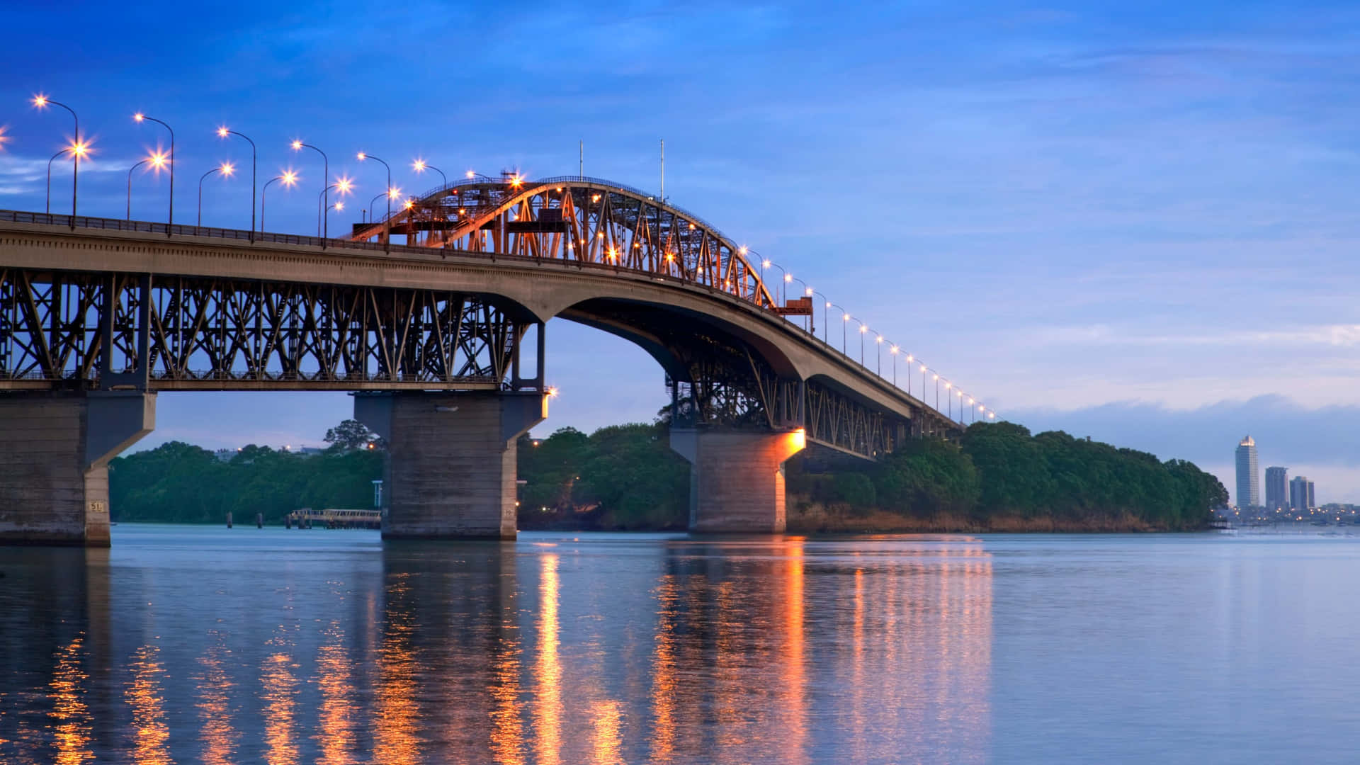 Auckland Harbour Bridge Dusk Lights Wallpaper