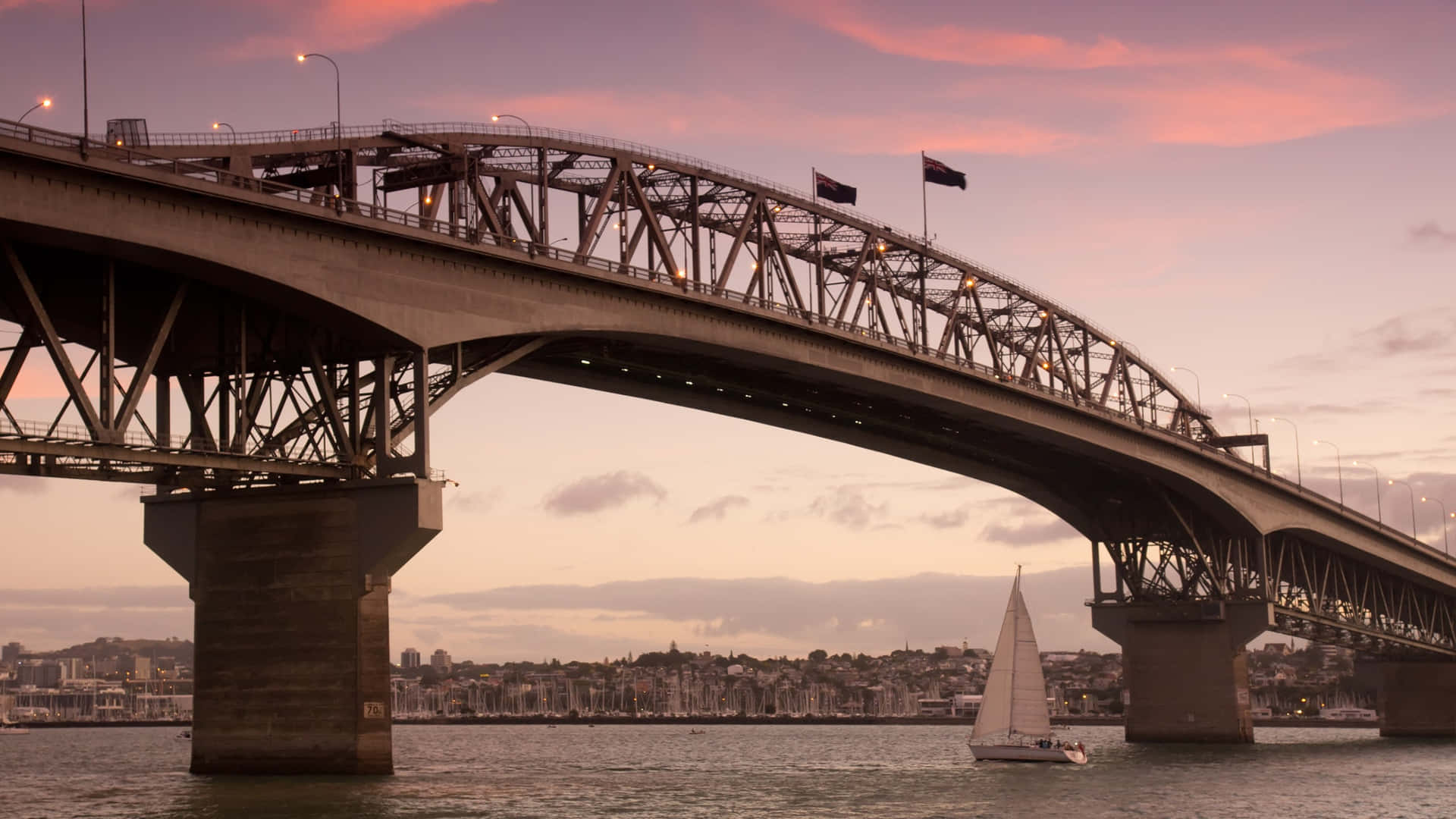 Auckland Harbour Bridge Dusk Sailing Wallpaper