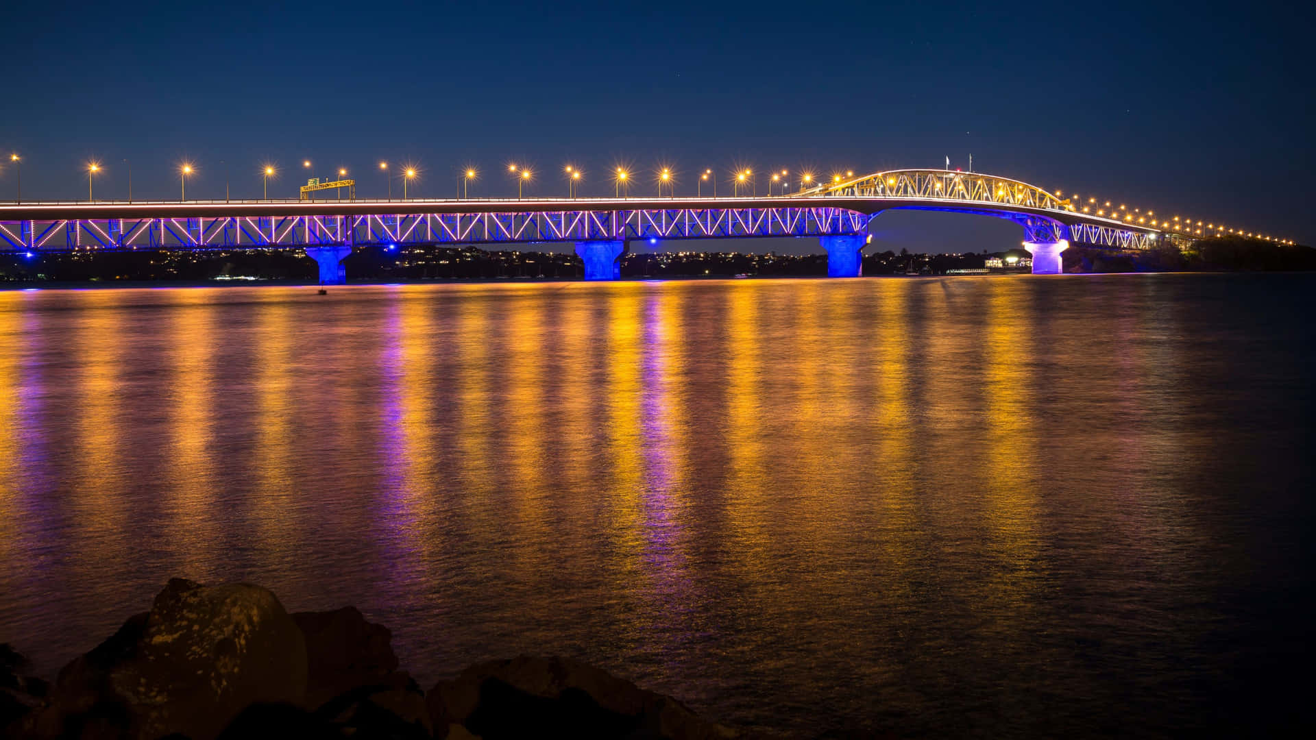 Auckland Harbour Bridge Nachtlichten Achtergrond