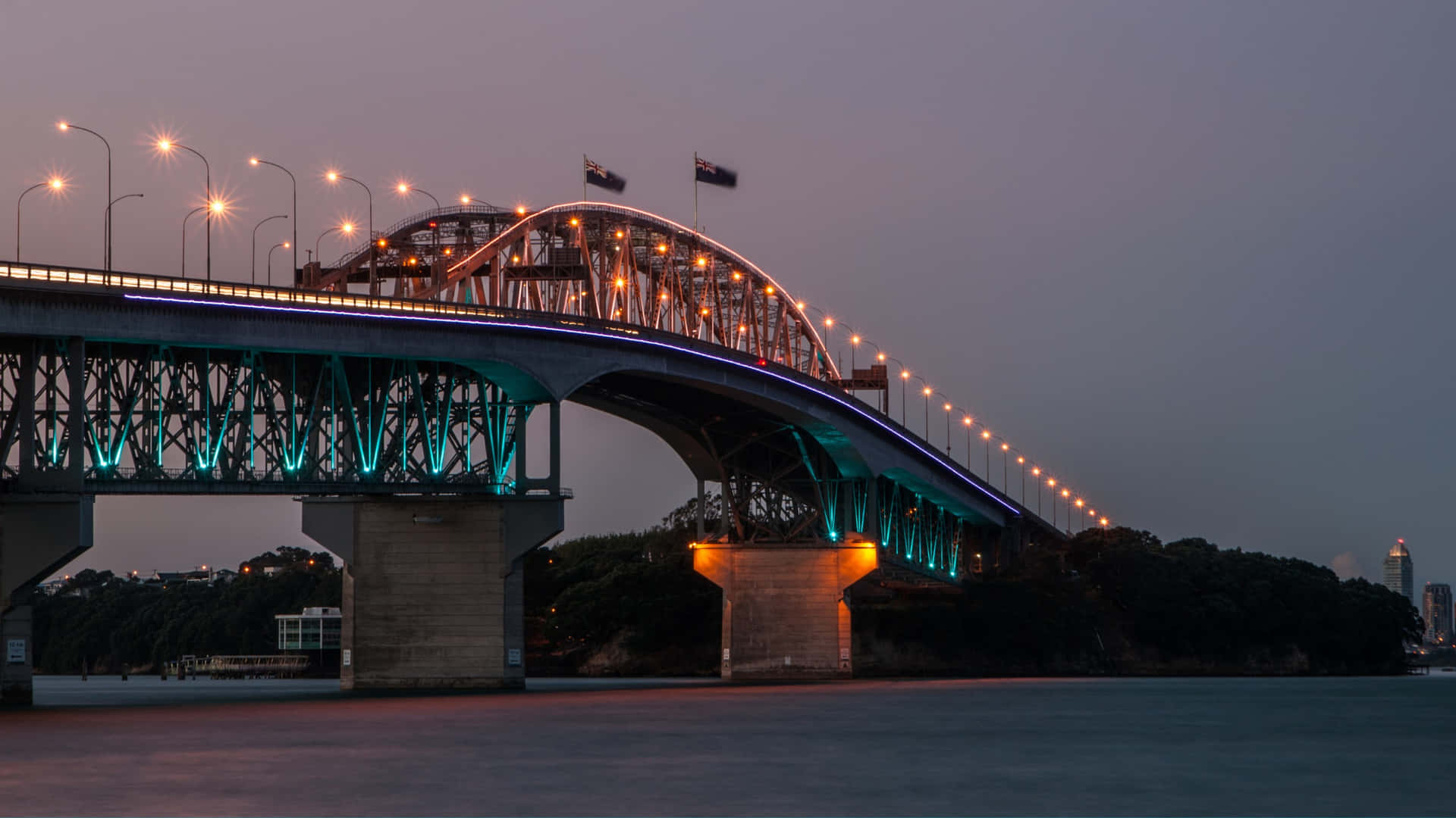 Auckland Harbour Bridge Twilight Illumination Wallpaper