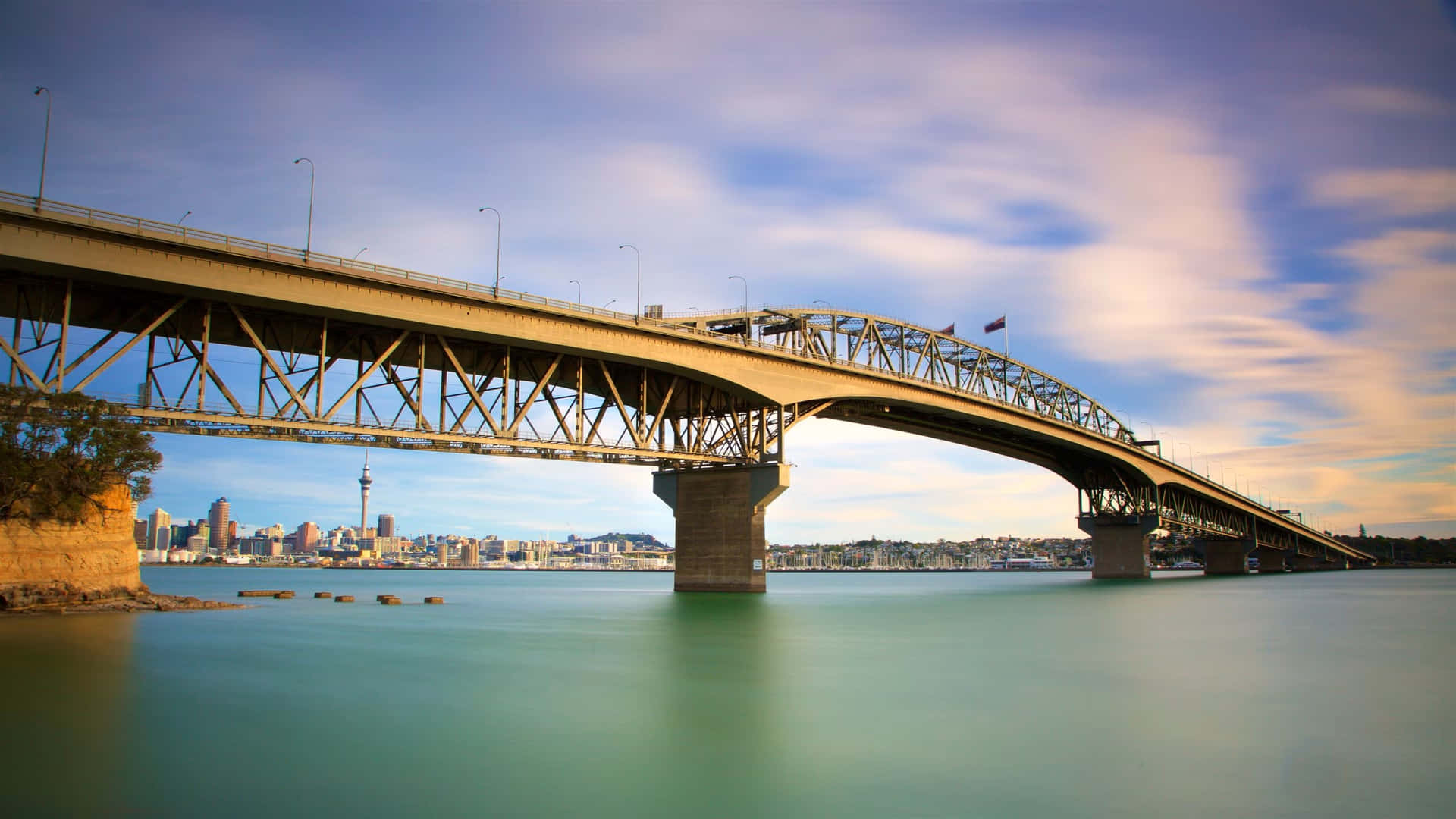 Auckland Harbour Bridgewith City Skyline Wallpaper