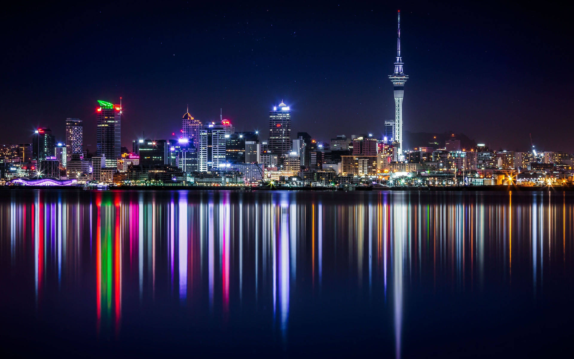 Cidadede Auckland, Nova Zelândia, Luzes Da Cidade. Papel de Parede