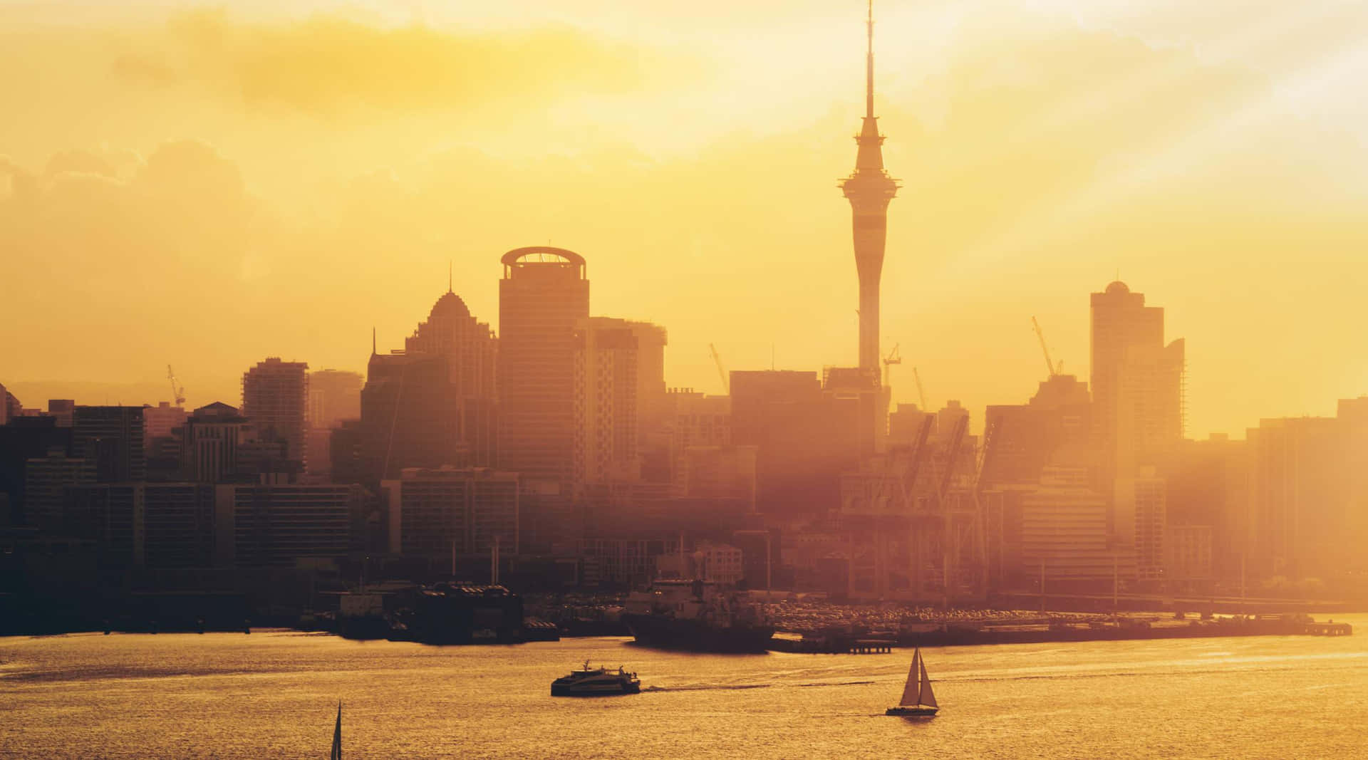 Auckland Sky Tower Sunset Silhouette Wallpaper
