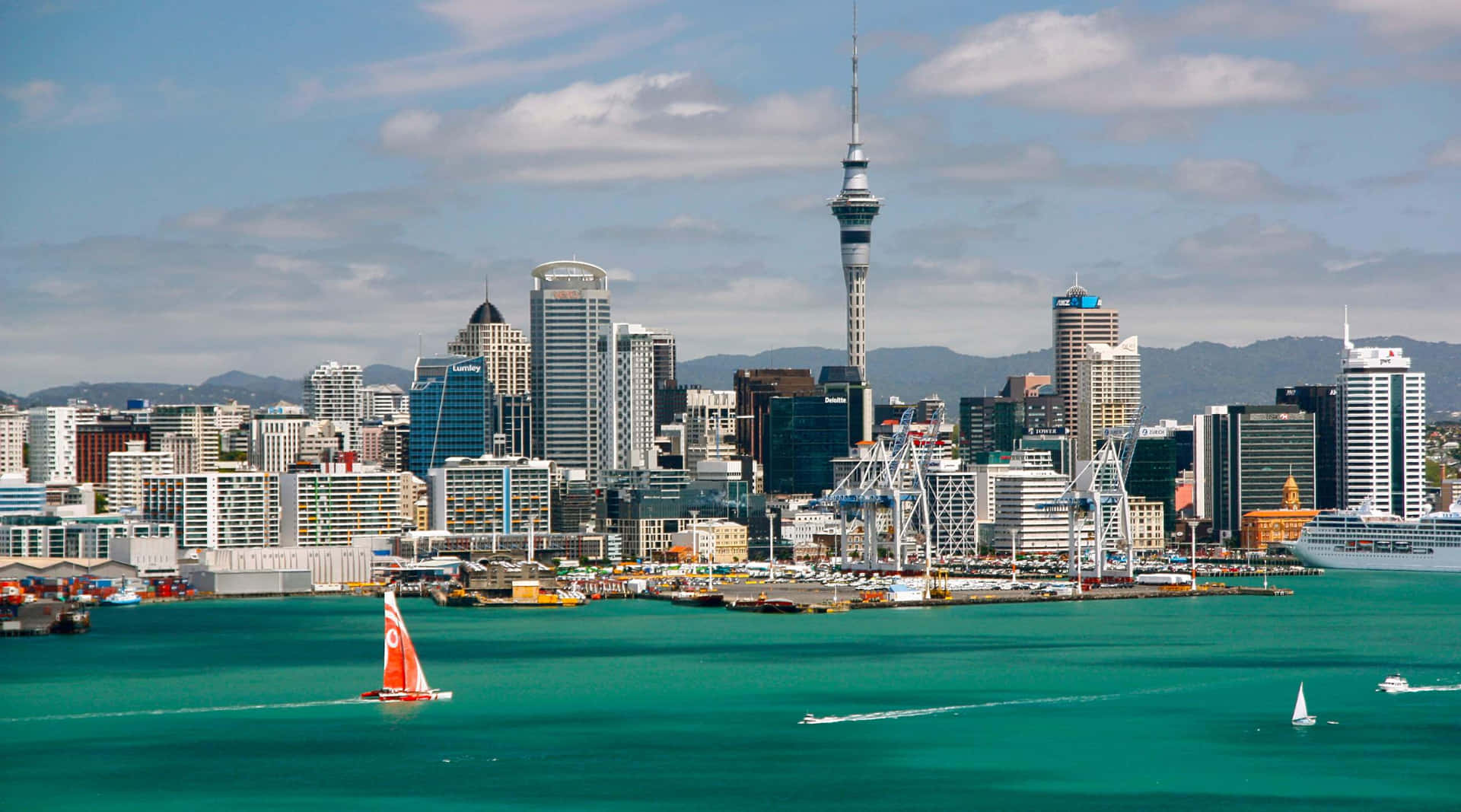 Auckland Sky Tower En Stadsgezicht Achtergrond