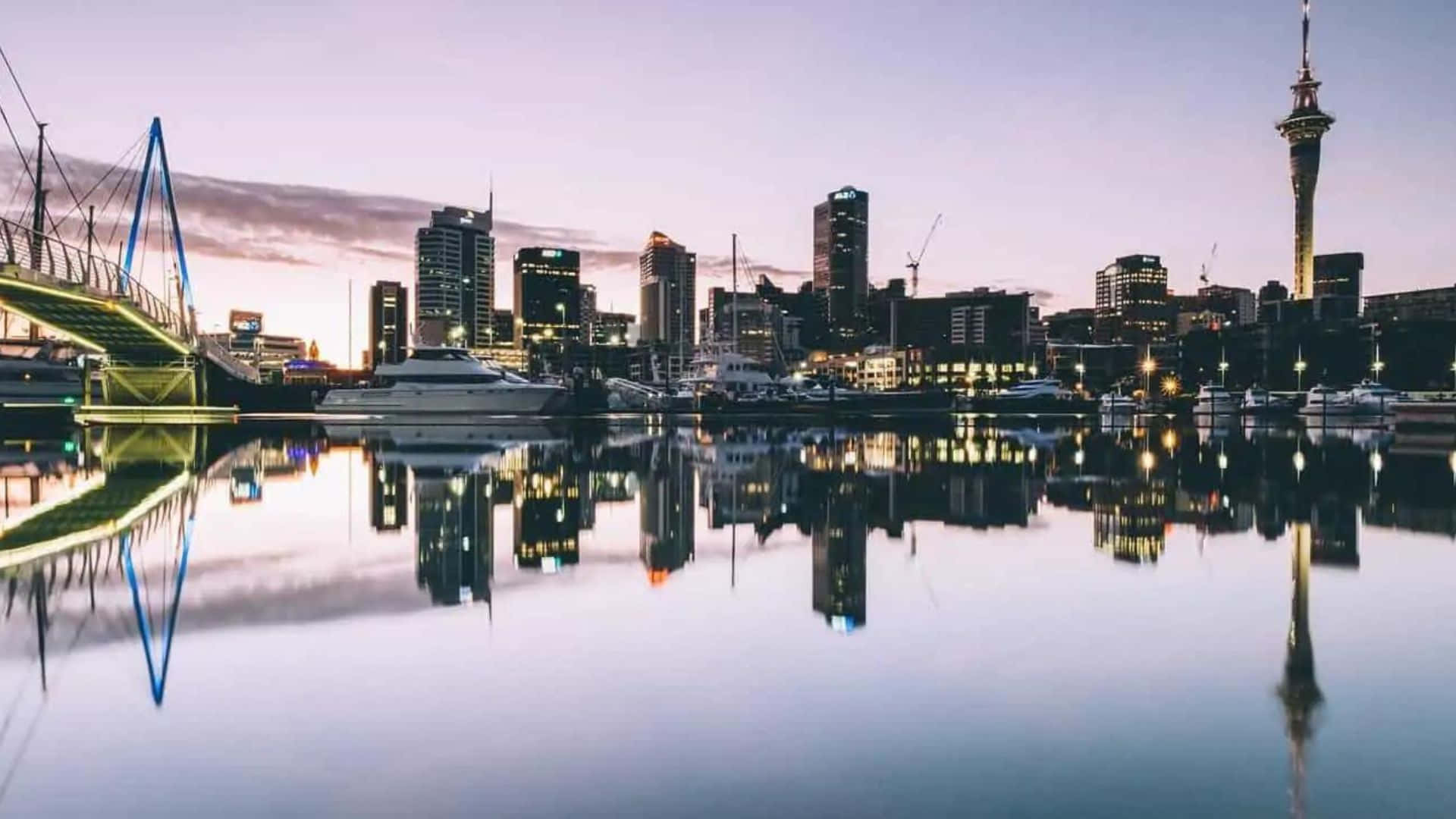 Auckland Skyline Dusk Reflection Wallpaper