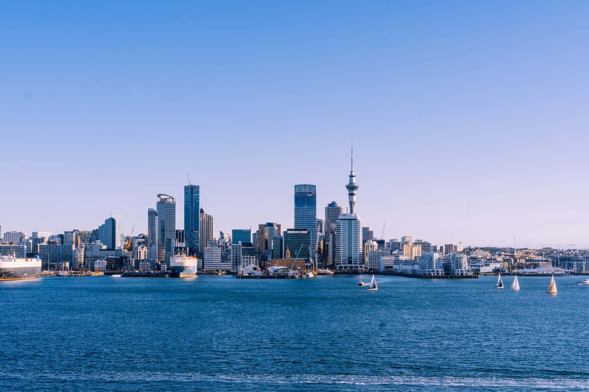 Auckland Skyline Dusk Sailing Wallpaper