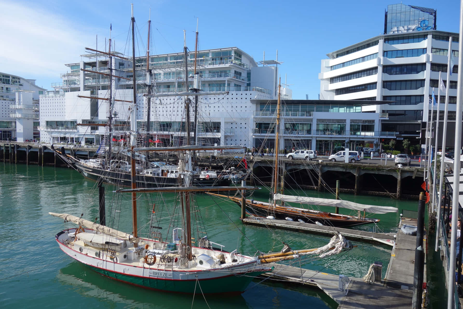 Auckland Waterfront Sailing Vessels Wallpaper