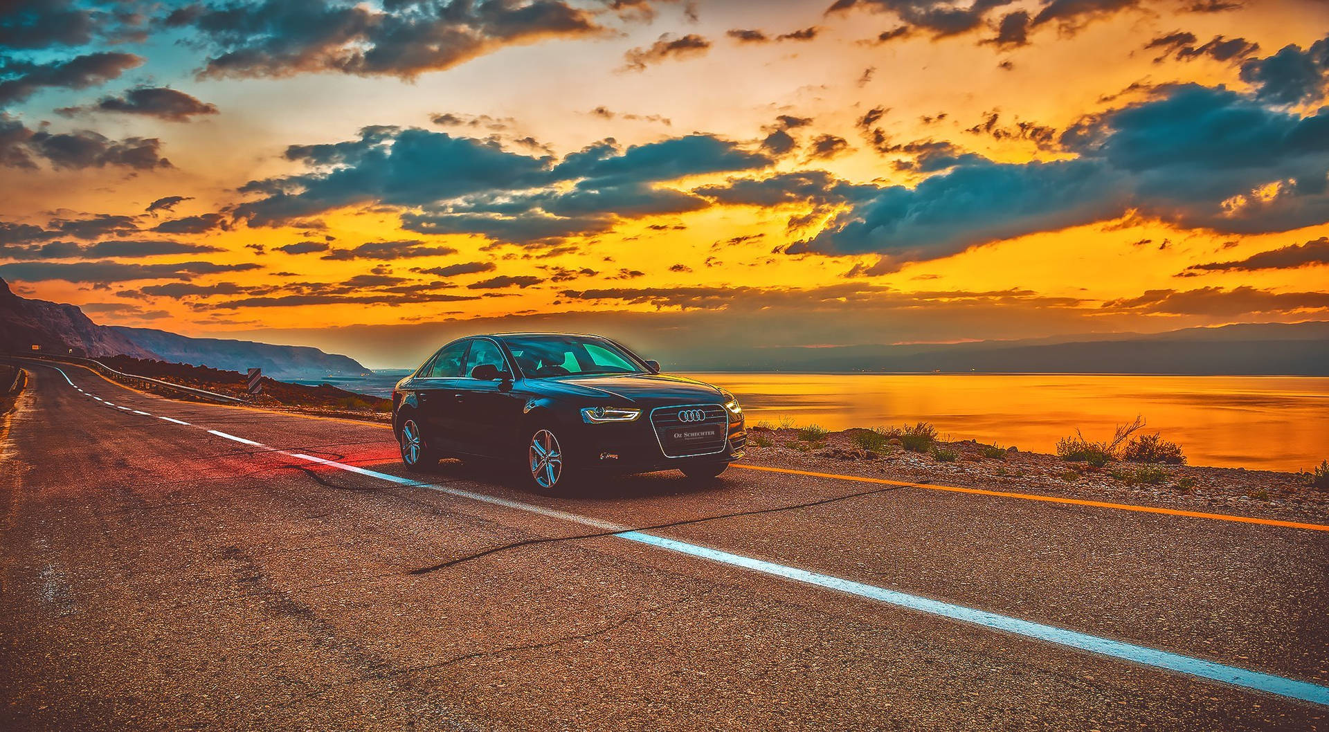 Audi A4 Sunset Road Photography Wallpaper