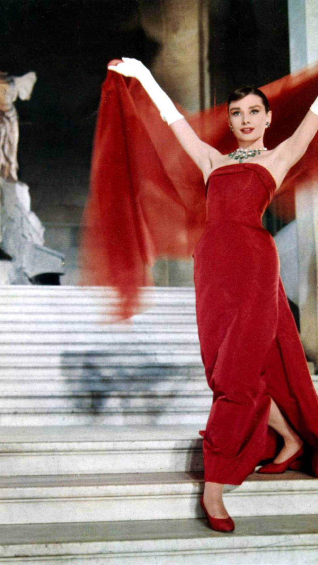 Audrey Hepburn In Red Dress Wallpaper
