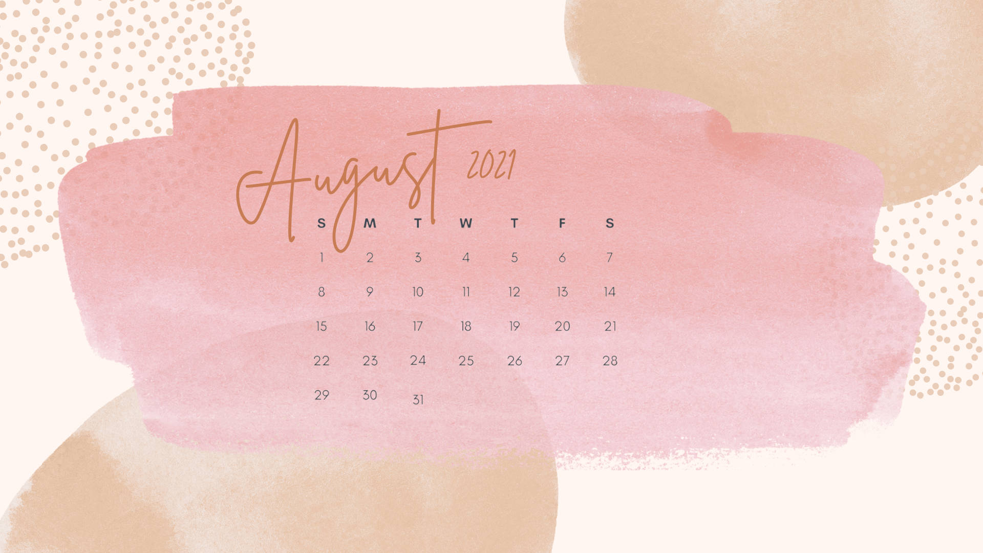 August 2021 Calendar Aesthetic Pink Wallpaper