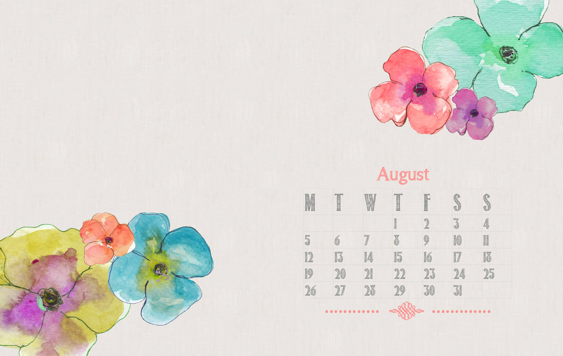 August 2021 Calendar Flowers Wallpaper