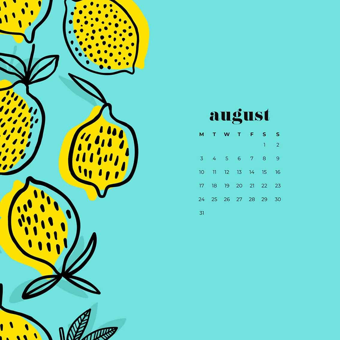 August 2021 Calendar Lemon Art Background