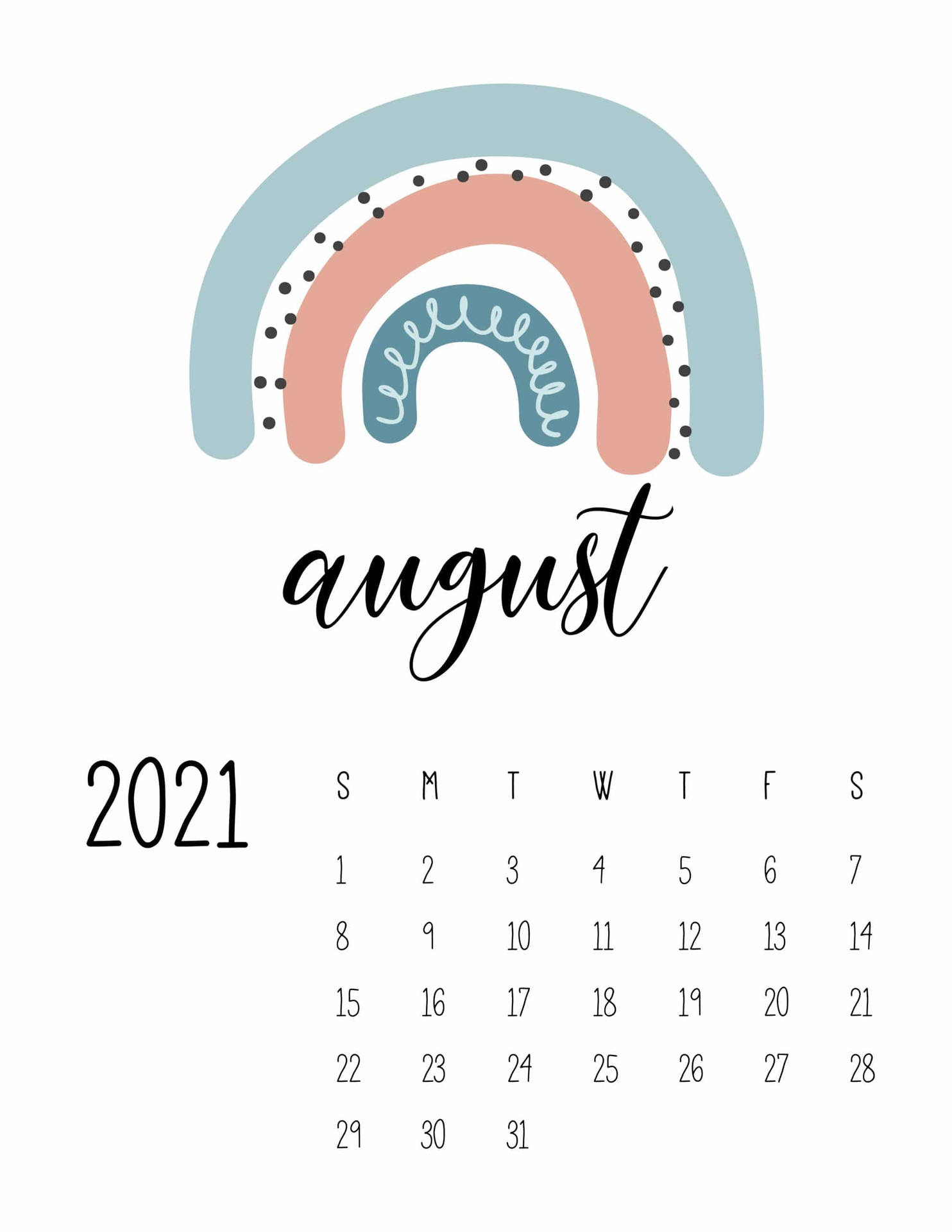 August 2021 Calendar Minimalist Wallpaper