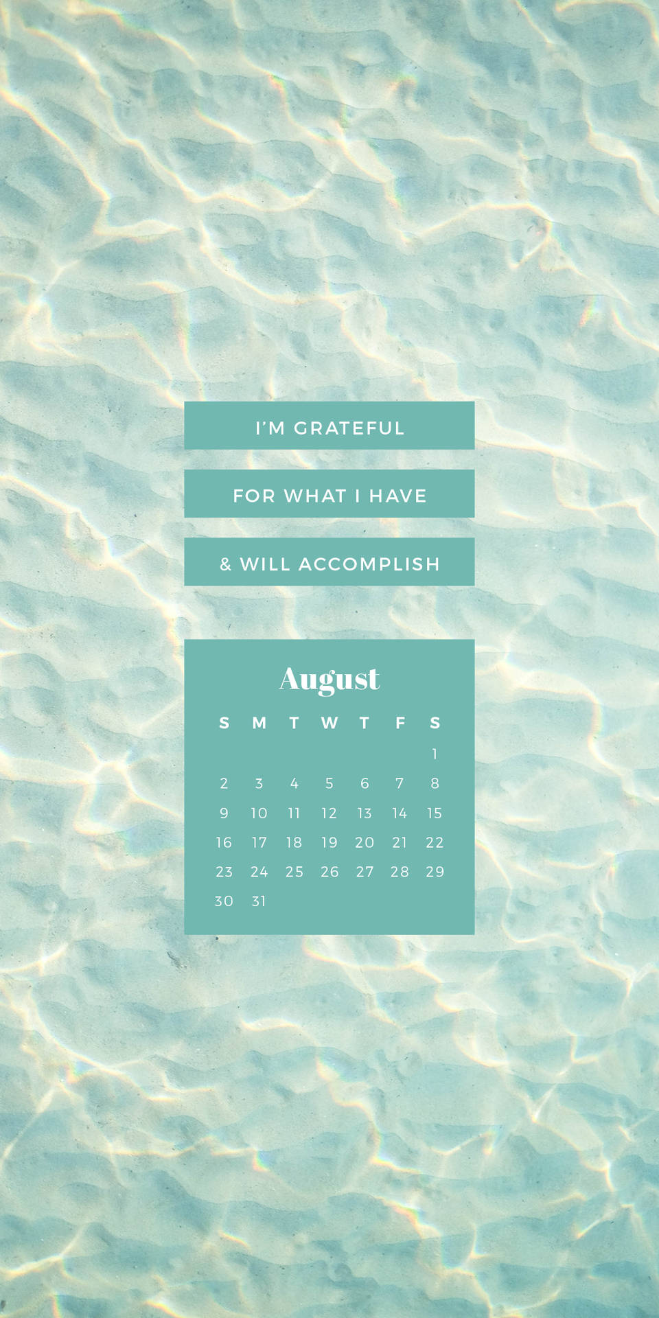 August 2021 Calendar Blue Water Picture