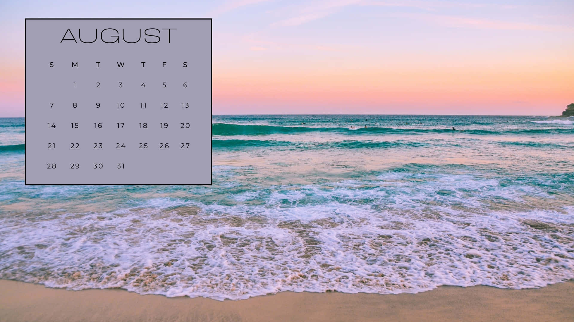 August Beach Calendar Wallpaper Wallpaper