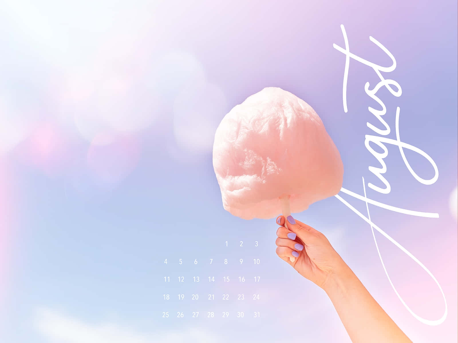 August Cotton Candy Calendar Background Wallpaper