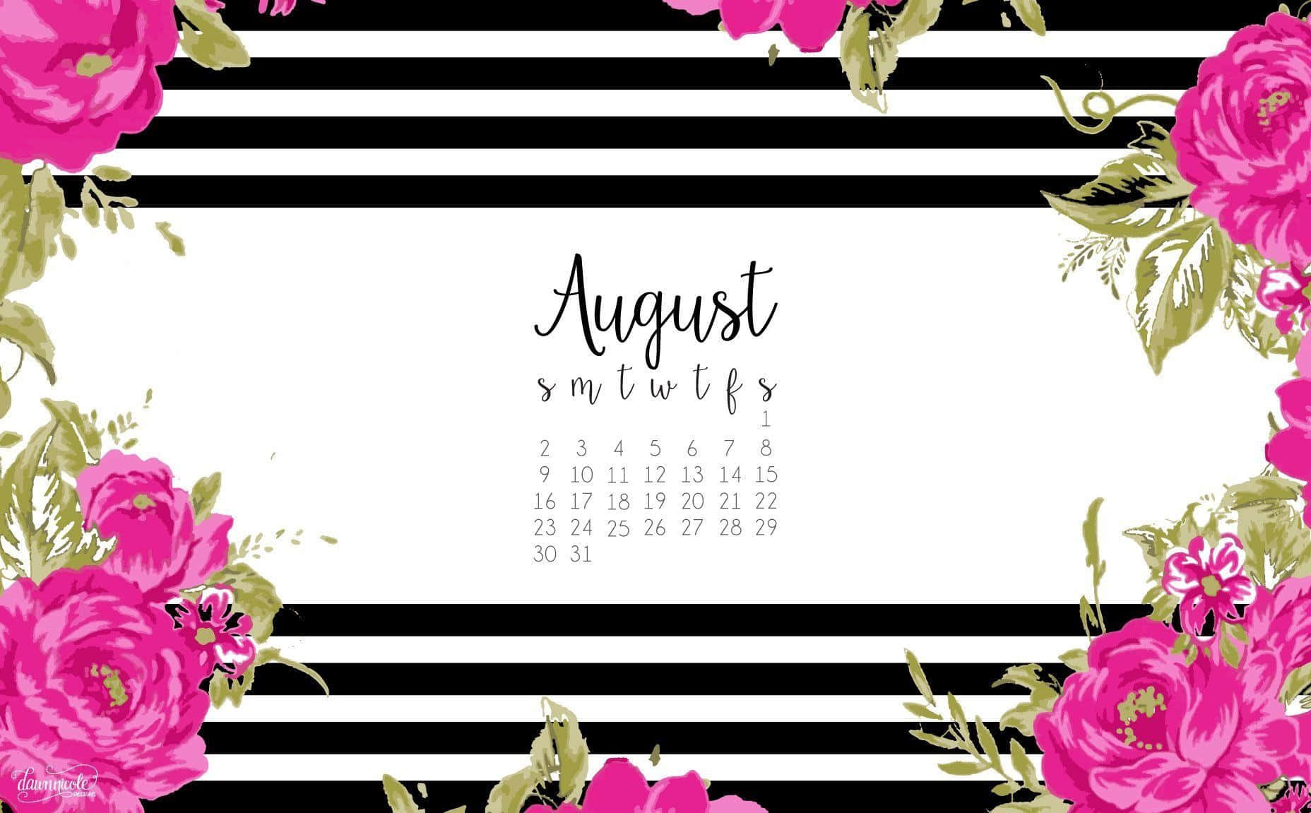 August Floral Desktop Calendar Wallpaper