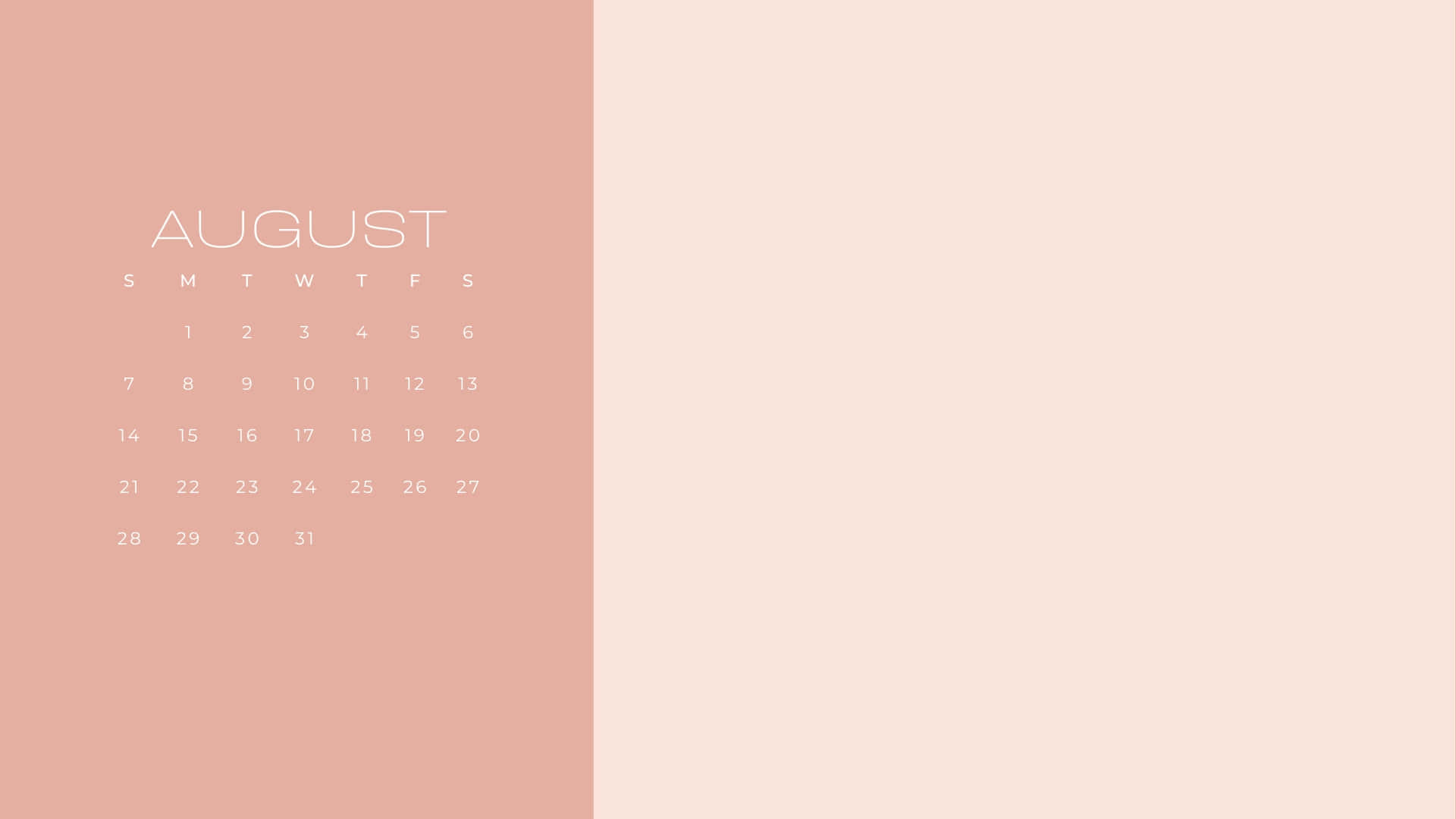 August Minimalist Calendar Desktop Background Wallpaper