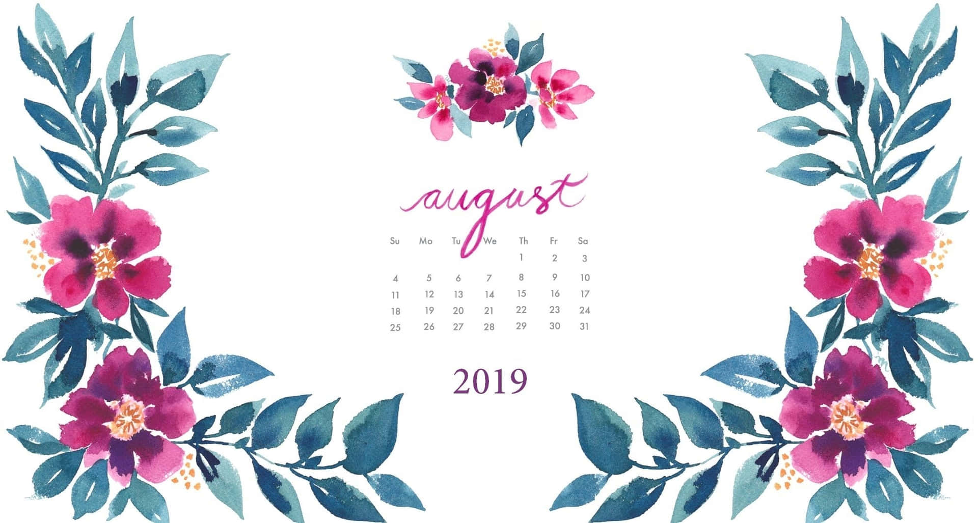 August2019 Floral Calendar Desktop Wallpaper Wallpaper