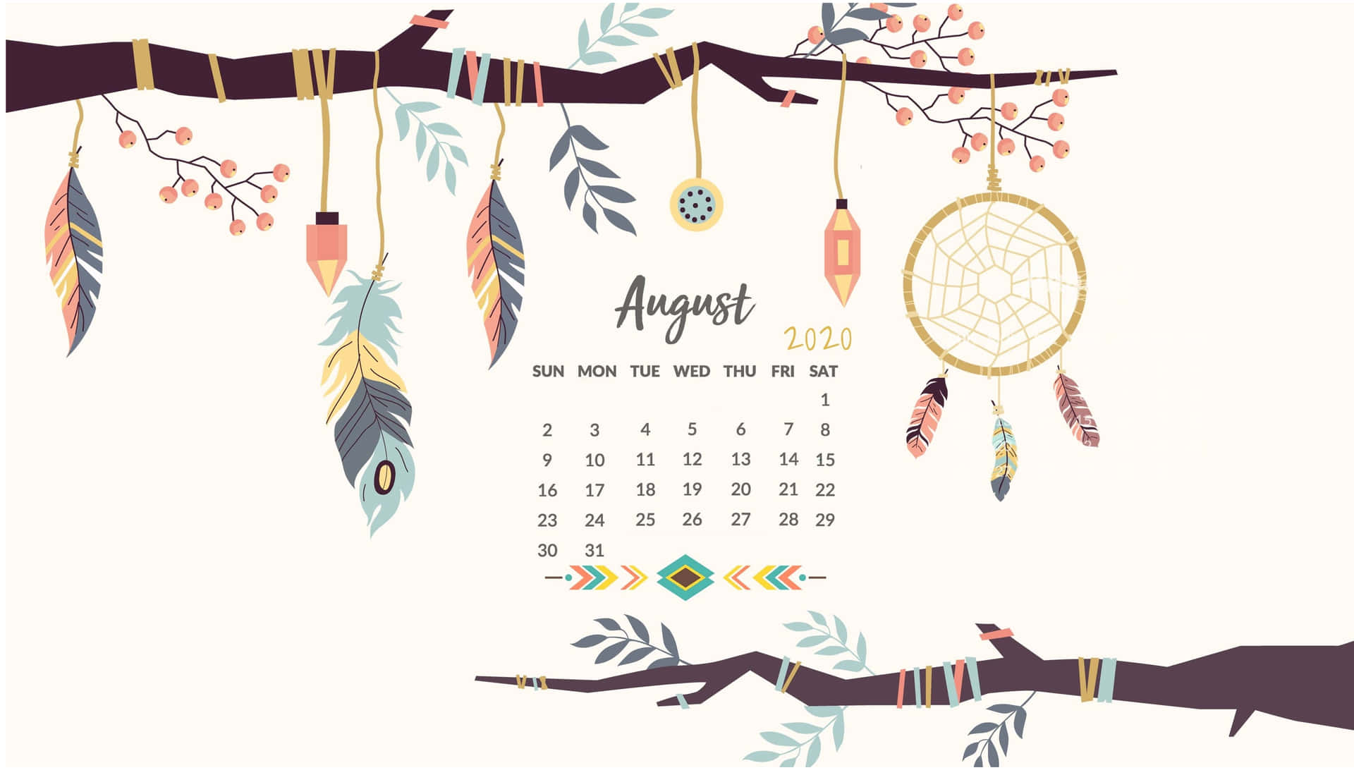 August2020 Dreamcatcher Calendar Background Wallpaper