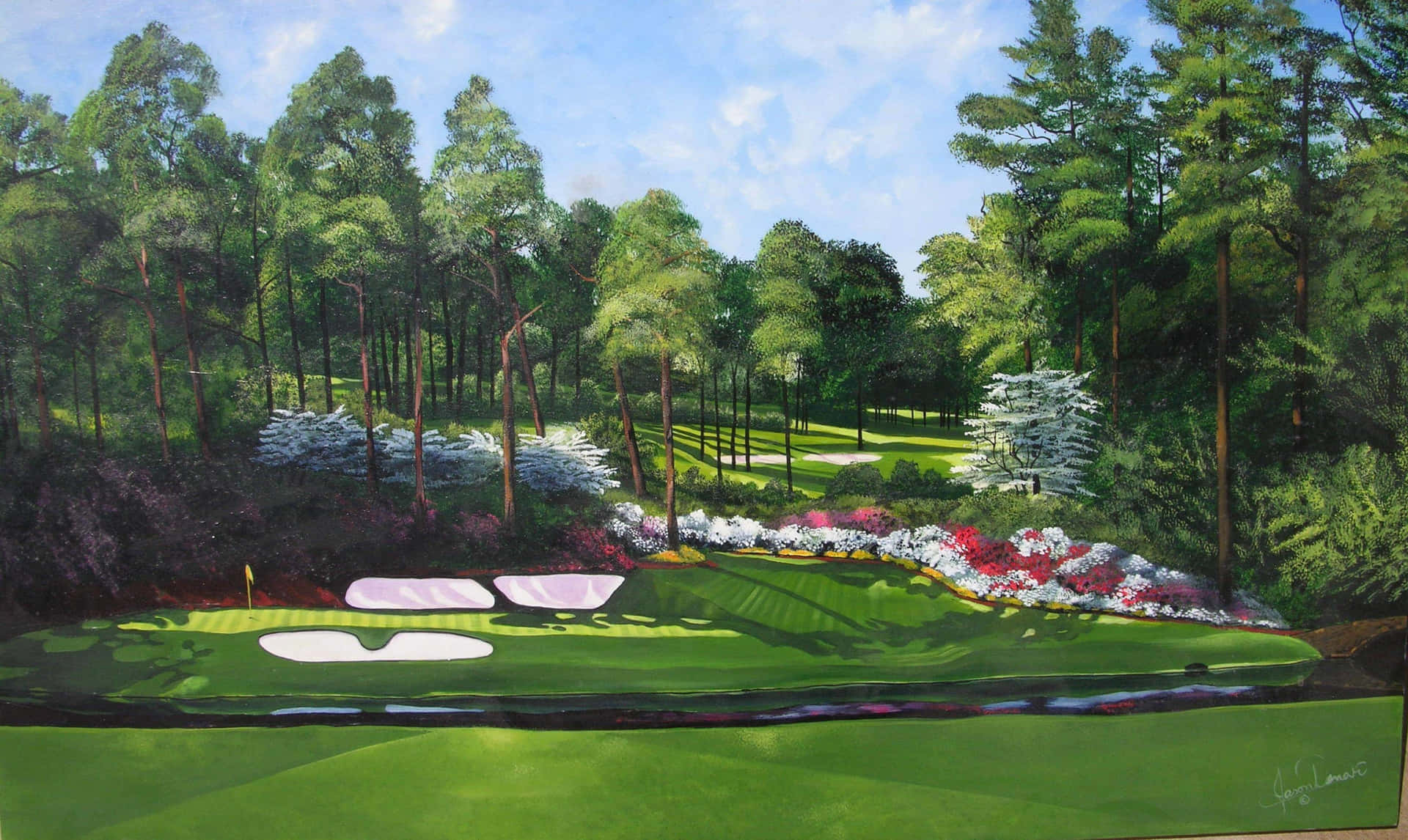 A Colorful, Serene Scene at Augusta National Golf Course Wallpaper