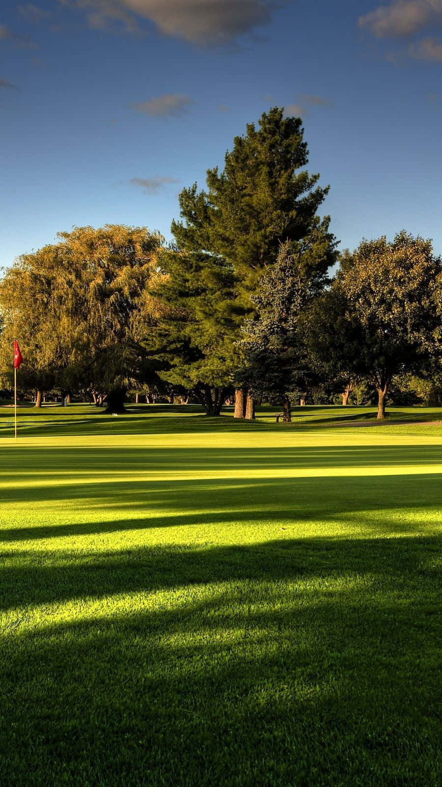 A Green Golf Course With Trees And Grass Wallpaper