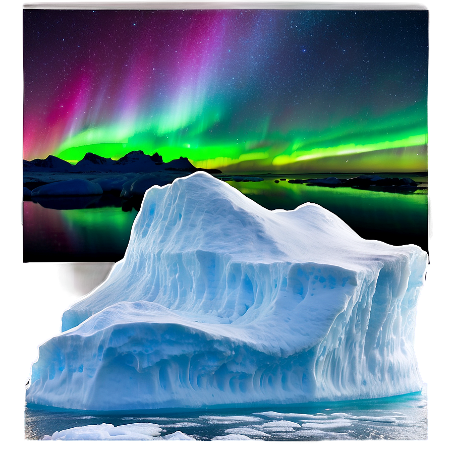 Aurora Borealis Over Icebergs Png Hkj PNG