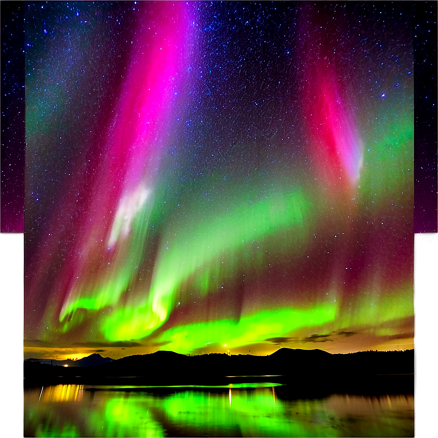 Aurora Borealis Over Lake Png Gqm PNG