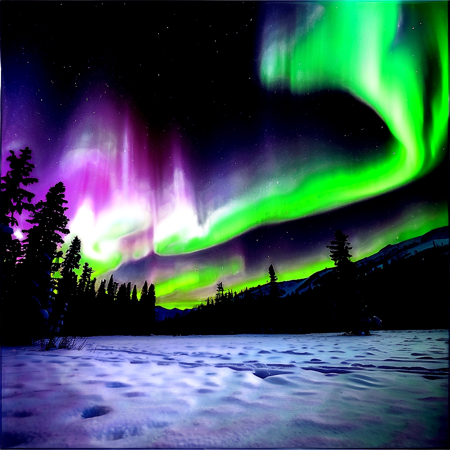 Aurora Borealis Over Snowfield Png Dls35 PNG